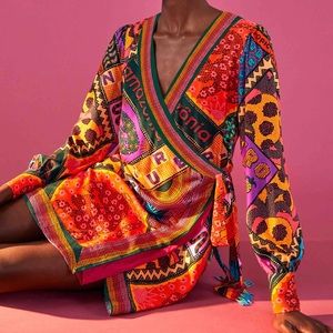 NWT FARM RIO Dotted Patch Scarf Mini Dress L